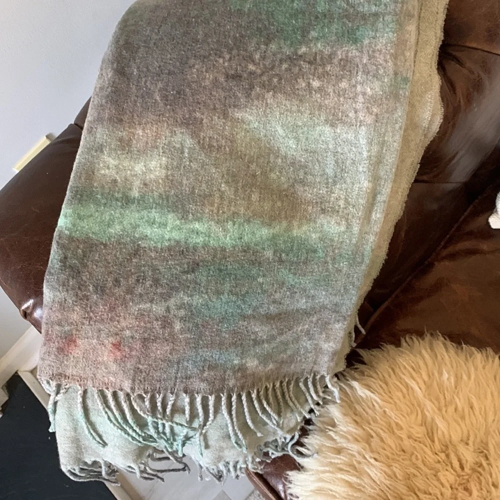 NIDO NOTTE ITALIA LUXURY FRINGED MULTICOLORED THROW BLANKET gray blue cotton‎